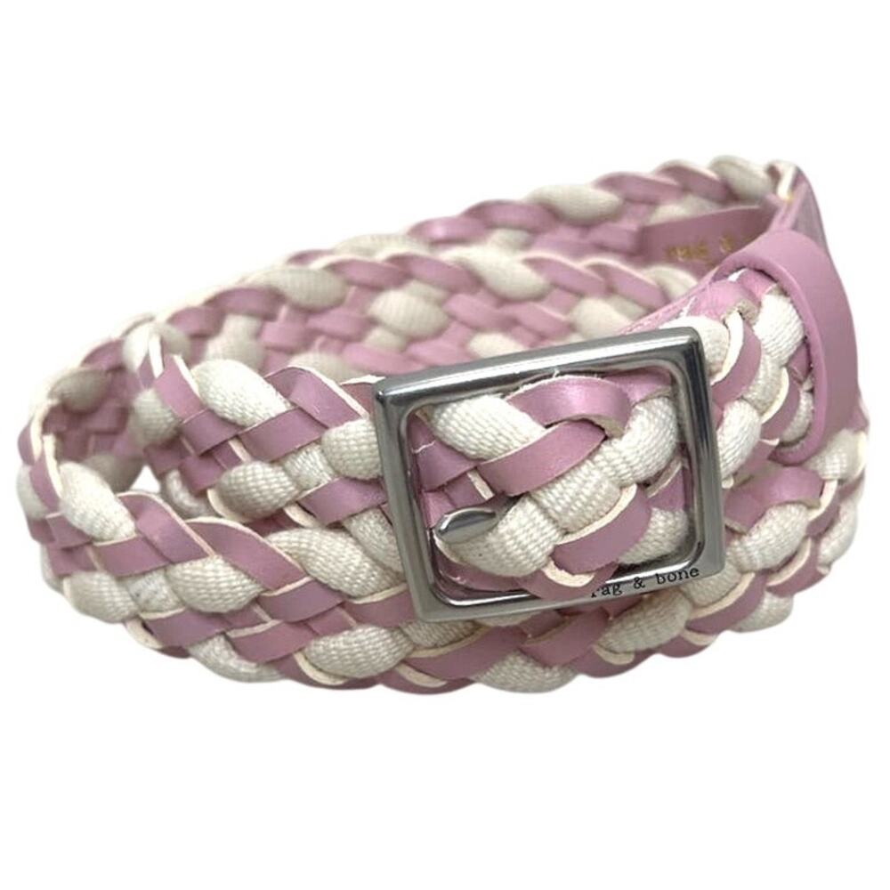 Rag & Bone Pink White Boyfriend Woven Braided Belt Peony Womens Sz Small